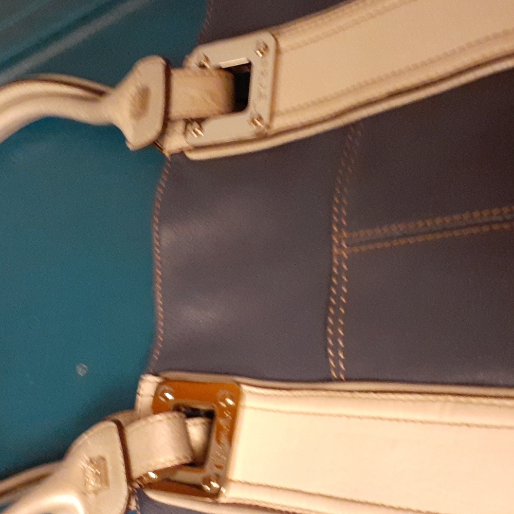 Vintage Tignanello leather handbag blue and white with 2 silver handles - Picture 6 of 6